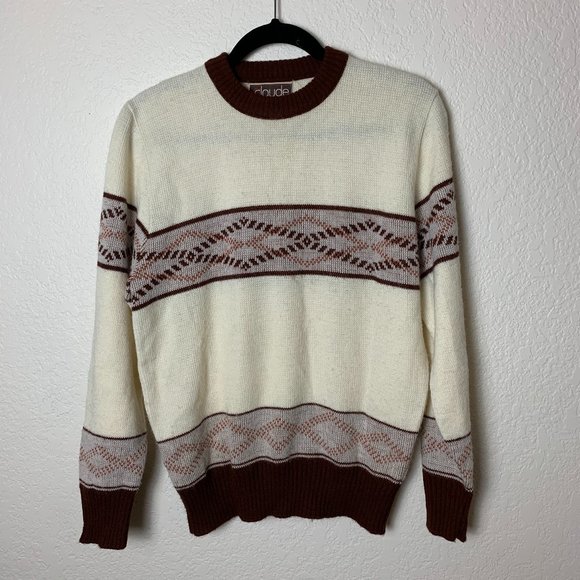Claude Vintage Cream and Brown Sweater Crewneck M - Picture 1 of 9